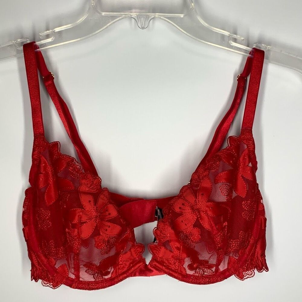 Victoria's Secret Women's Floral Lace Low Cut Demi Bra Red Size 34D/D75 NWOT